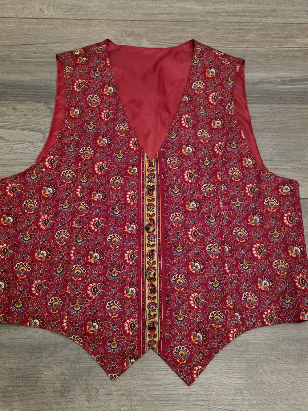 Vera Bradley Red Patterned Vest with Gold & Blue Accents